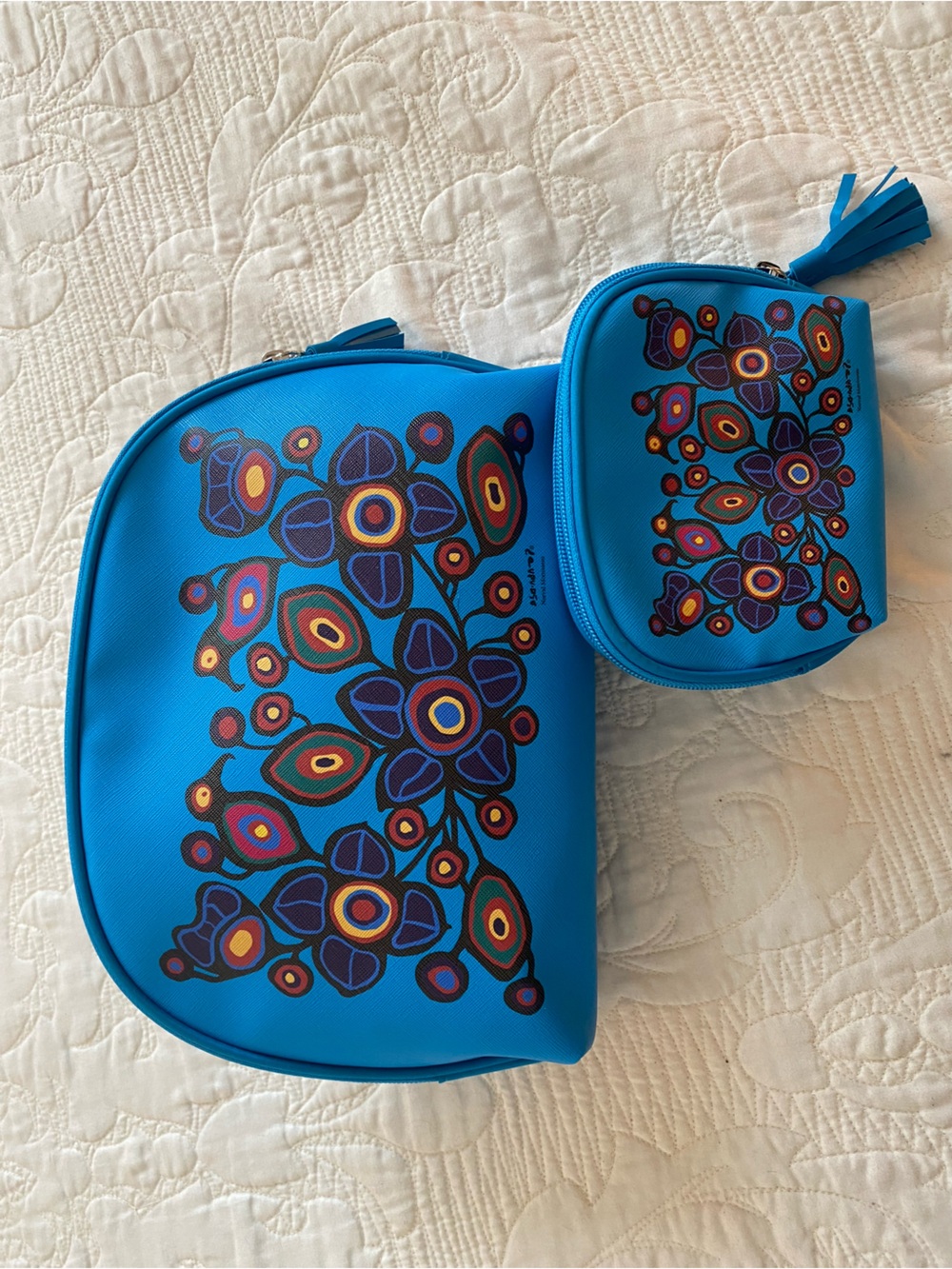 Oscardo Norval Morrisseau “Flowers and Birds” 2-Piece Cosmetic Bag Set